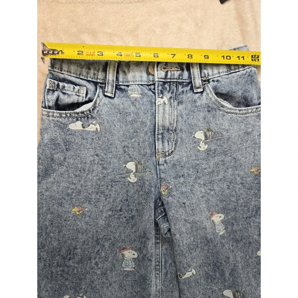 Justice Girls Peanuts Snoopy Wide Leg Acid Wash Jeans Light Blue Size 10